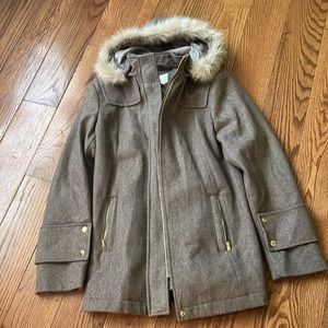 a new day Brown Hooded Coat with Faux Fur Trim
